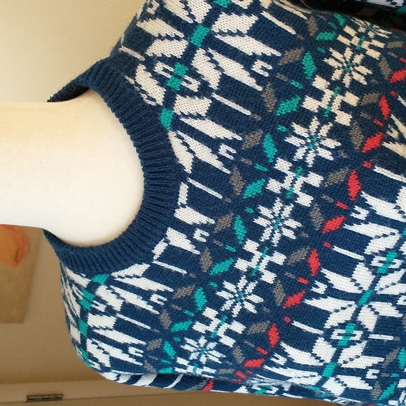 Vintage sweater wool blend crew neck navy blue white snow ski pattern size M - Picture 2 of 7